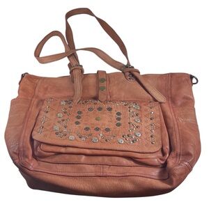 Viola Castellani Studded Tan Leather Tote Bag Boho Western Bohemian Neutrals